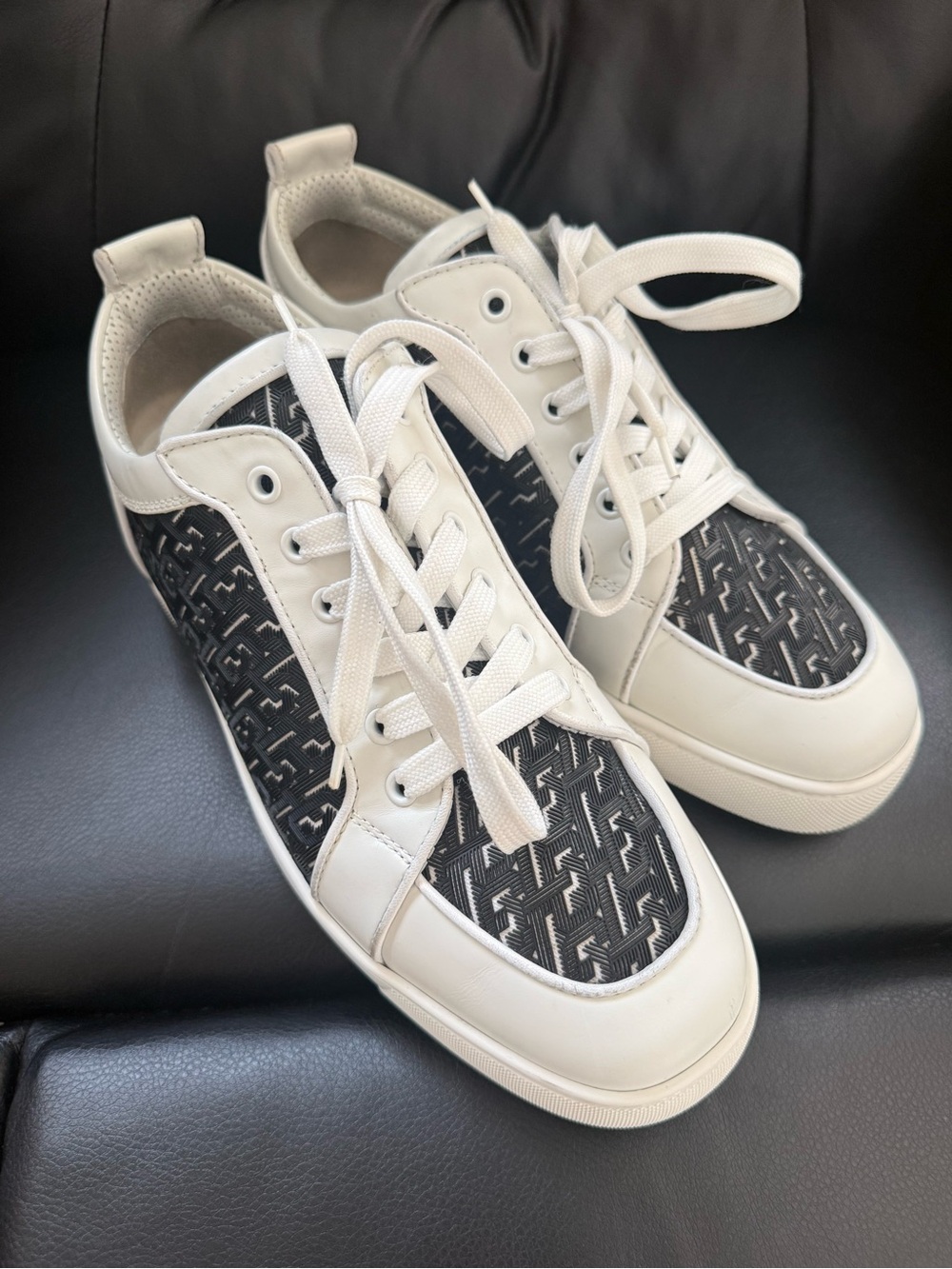 Christian Louboutin White & Black Monogram Low-Top Sneakers